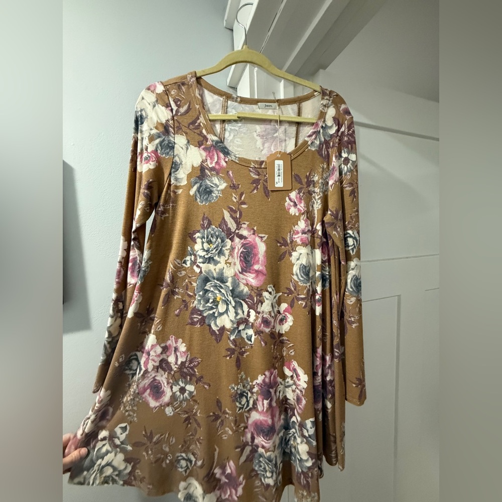 JODIFL Brown Floral Long Sleeve Dress